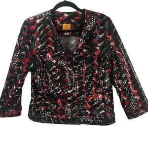 RUBY Rd. Womens Button Down LS Jacket Red Black Pockets Plastic Shiny Sequins 6P